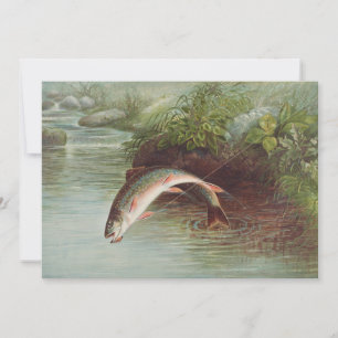 Leaping Brook Trout by S.A. Kilbourne Vintage Fish Invitation