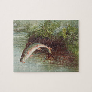 Leaping Brook Trout by S.A. Kilbourne Vintage Fish Jigsaw Puzzle