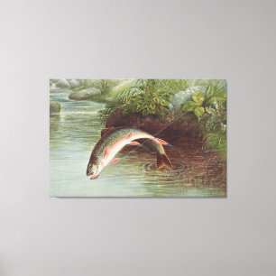 Leaping Brook Trout by Samuel Kilbourne (1874) Canvas Print