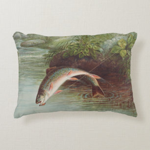 Leaping Brook Trout by Samuel Kilbourne (1874) Decorative Cushion