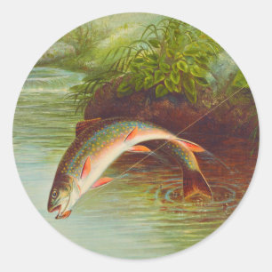 Leaping Brook Trout fish vintage illustrated Classic Round Sticker