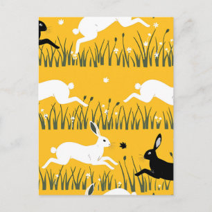Leaping Bunny Mustard Meadow Pattern Postcard