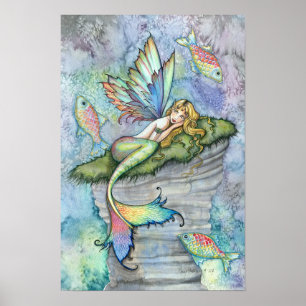 Leaping Carp Mermaid Fantasy Art Poster Print