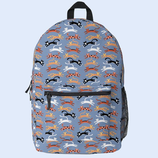 Leaping Cats Printed Backpack (Leaping kitty cat pattern blue backpack)