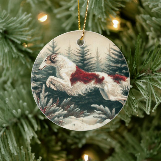 Leaping Christmas Borzoi Ornament (Tree)