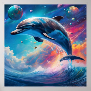 Leaping Dolphin, Fantasy, planets Poster
