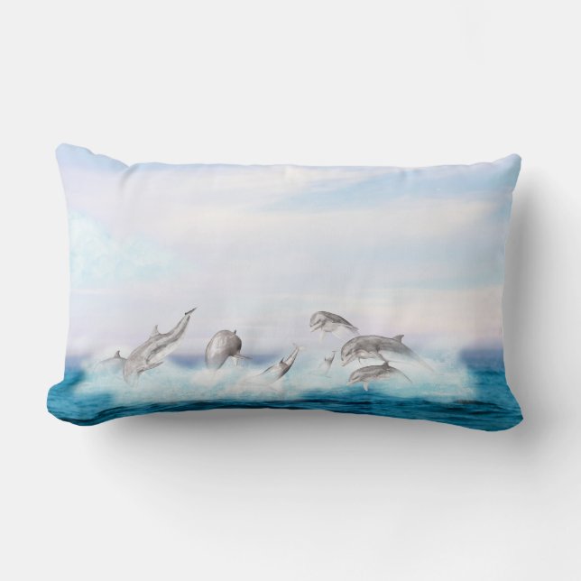 Leaping Dolphins Lumbar Cushion (Front)