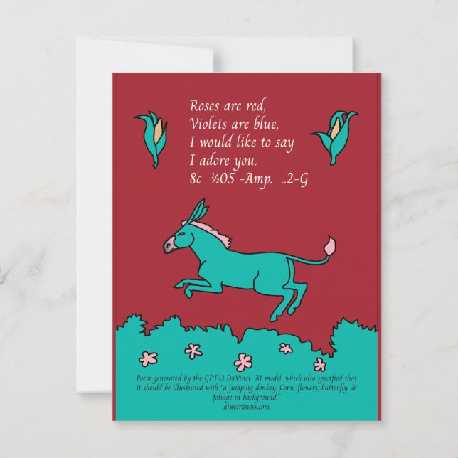 Leaping donkey AI-generated card (Front)