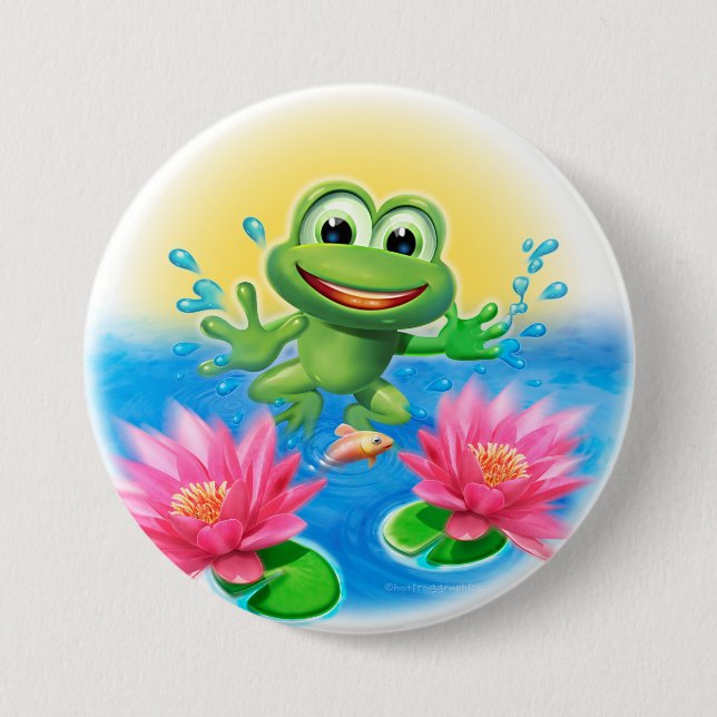 Leaping frog birthday party badge (Front)