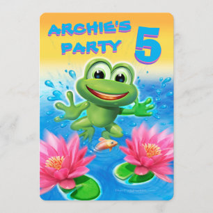 Leaping frog customizable fun birthday invitation