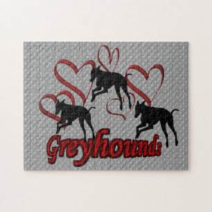 Leaping Greyhounds And Red Hearts  Jigsaw Puzzle
