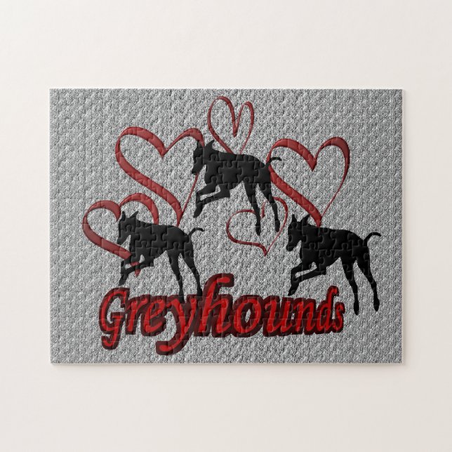 Leaping Greyhounds And Red Hearts  Jigsaw Puzzle (Horizontal)