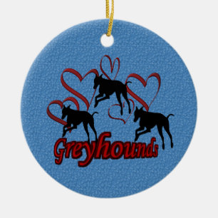 Leaping Greyhounds Hearts Dog Ornament