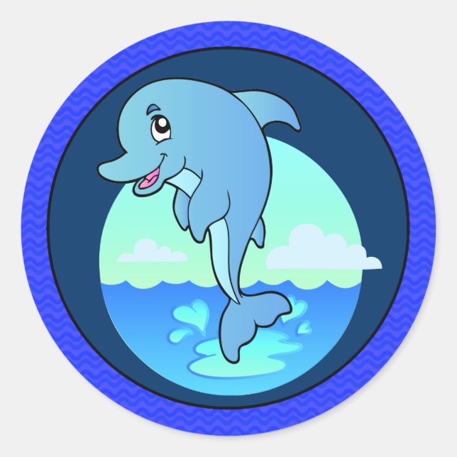 Leaping Happy Dolphin Classic Round Sticker (Front)