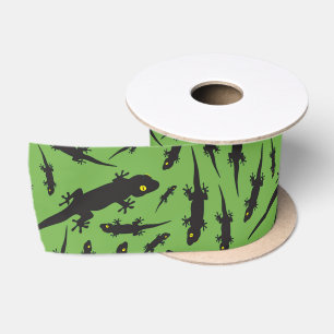 Leaping Lizard Reptile Bright Green Gecko Satin Ribbon