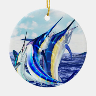 Leaping Marlin Trio Ceramic Ornament