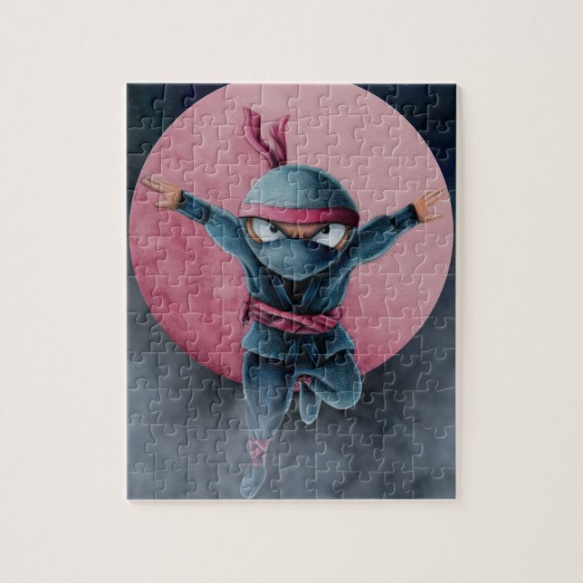 Leaping Ninja Red Moon  Jigsaw Puzzle (Vertical)