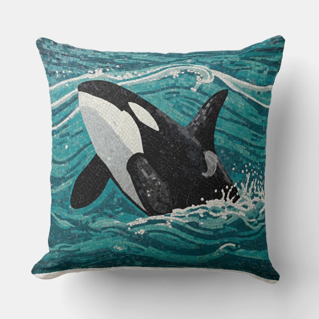 Leaping Orca Mosaic Cushion (Front)