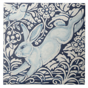 Leaping Rabbit, Bird Navy Blue Floral Trivet