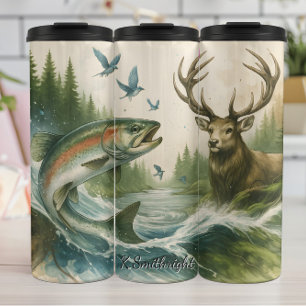 Leaping Rainbow Trout Forest Deer Thermal Tumbler