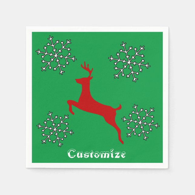 Leaping Red Deer Snowflakes Thunder_Cove Napkin (Front)