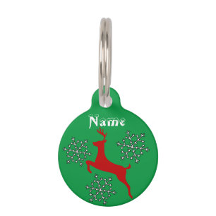 Leaping Red Deer Snowflakes Thunder_Cove Pet Tag