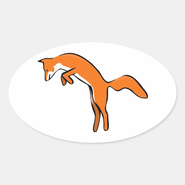 Leaping Red Fox Oval Sticker (Front)