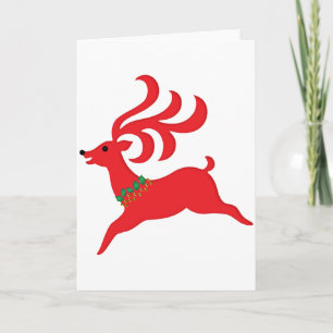 Leaping Red Reindeer Silhouette Holiday Card