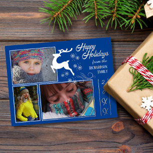 Leaping Reindeer Real Foil Photo Holiday Postcard