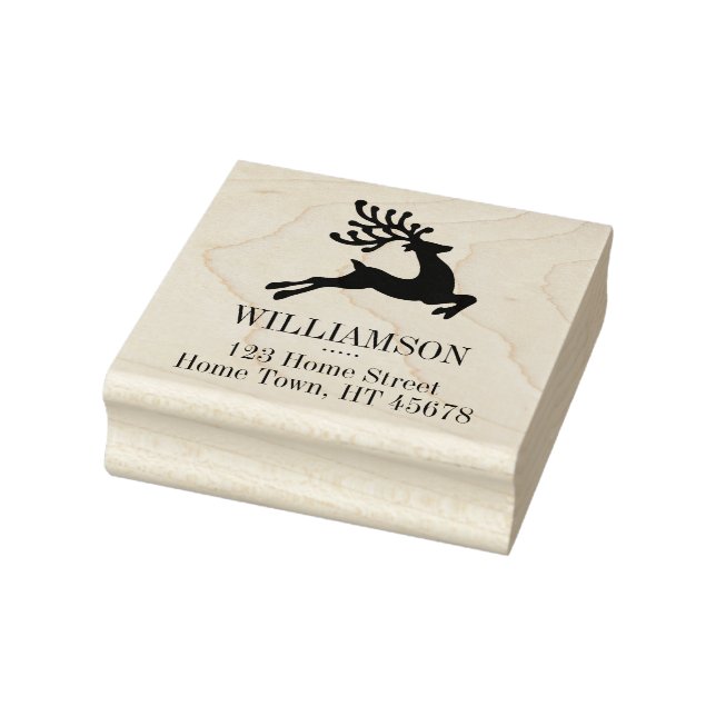 Leaping Reindeer Square Return Address Rubber Stamp (Stamp)
