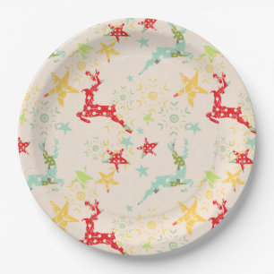Leaping Reindeer, Stars and Snowflakes Paper Plate