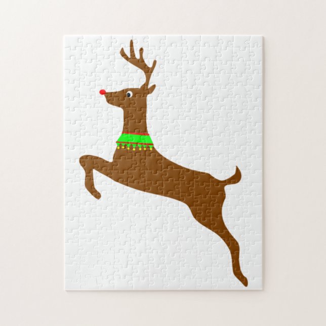 Leaping Rudolph The Red Nose Reindeer Jigsaw Puzzle (Vertical)
