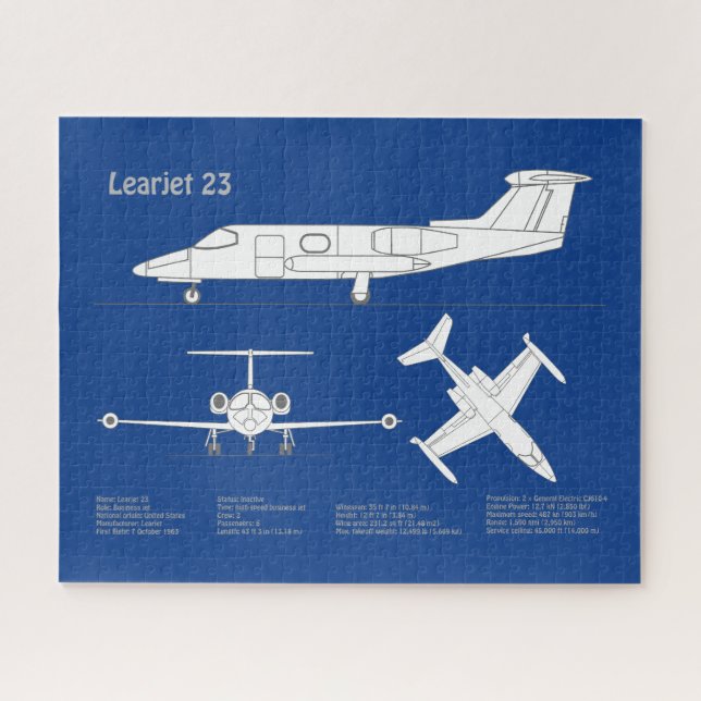 Learjet 23 - Aeroplane Blueprint Drawing Plans ABD Jigsaw Puzzle (Horizontal)
