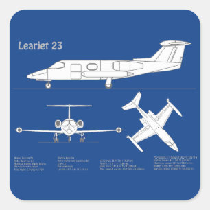 Learjet 23 - Aeroplane Blueprint Drawing Plans ABD Square Sticker
