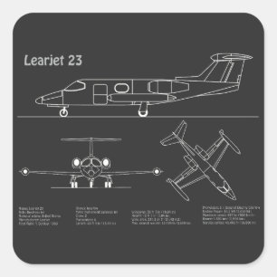 Learjet 23 - Aeroplane Blueprint Drawing Plans PD Square Sticker