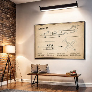Learjet 23 - Aeroplane Blueprint Drawing Plans SD Poster