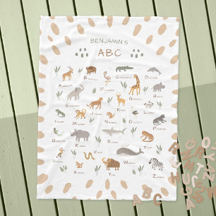Learn ABC Jungle Safari Animals Kids Fleece Blanket