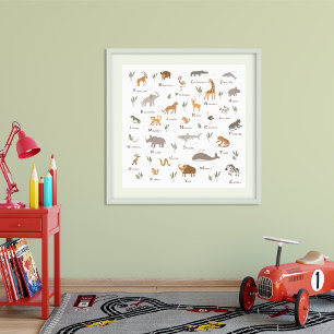 Learn ABC Kids Jungle Safari Animals Alphabet Poster