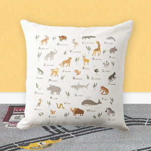 Learn ABC Letters Children Jungle Safari Animals Cushion