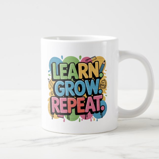 Learn Grow Repeat Graffiti Back to School Design Large Coffee Mug (Right)