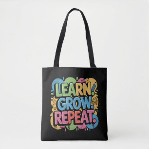 Learn Grow Repeat Graffiti Back to School Design Tote Bag
