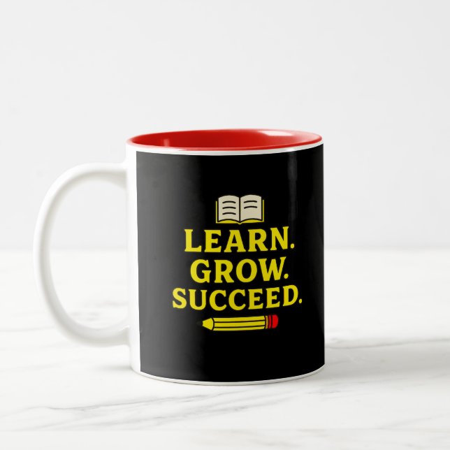 Learn. Grow. Succeed. Motivational Two-Tone Coffee Mug (Left)