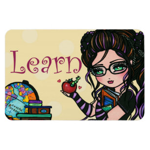 "Learn" Smartie Pants Girl Original Art Magnet