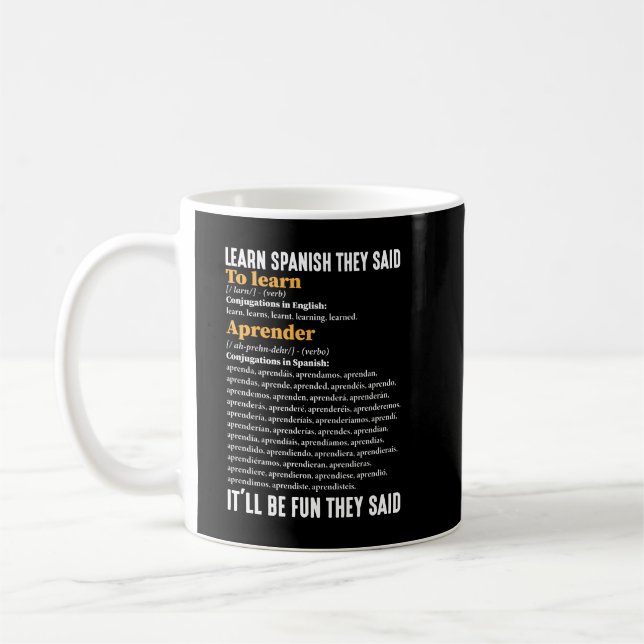 Learn Spanish It'll Be Fun They Said Funny Coffee Mug (Left)