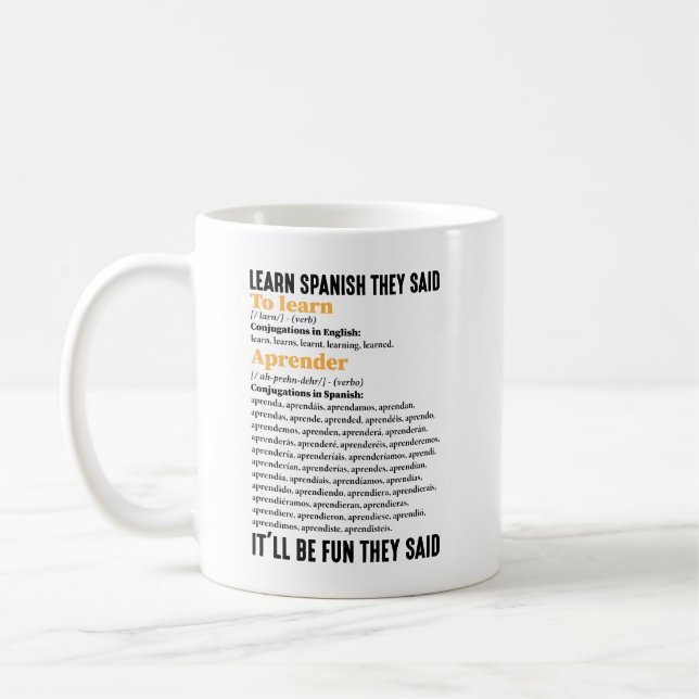 Learn Spanish It'll Be Fun They Said Funny Coffee Mug (Left)