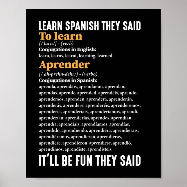 Learn Spanish It'll Be Fun They Said Funny Poster (Front)