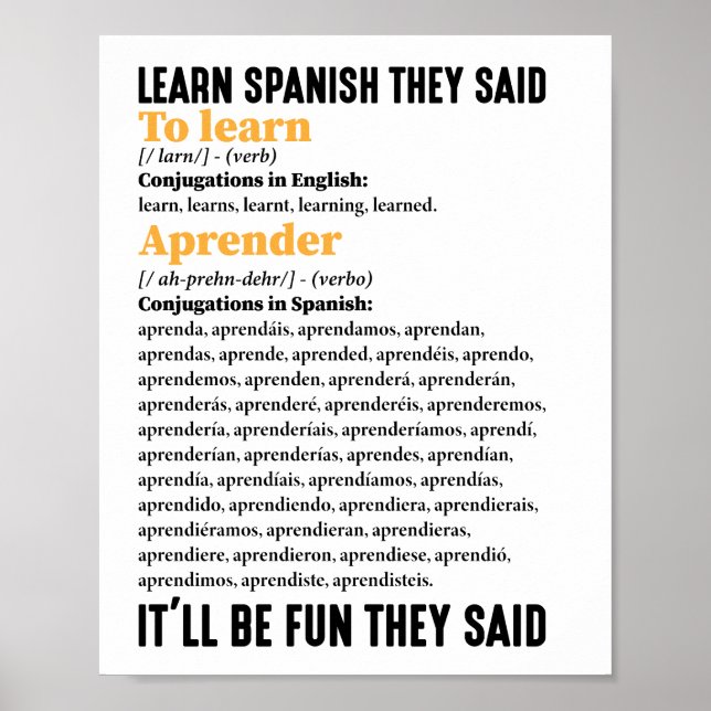 Learn Spanish It'll Be Fun They Said Funny Poster (Front)