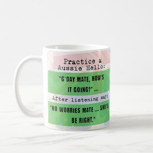 Learn the aussie lingo funny coffee mug (Left)