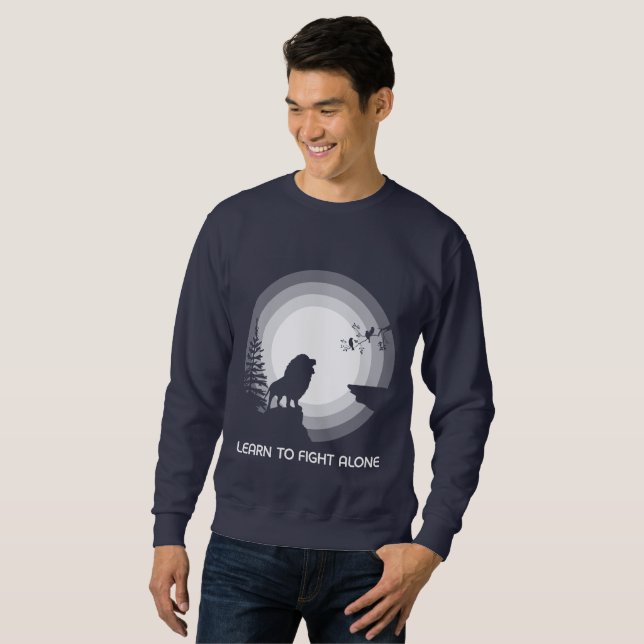 Learn to Fight Alone – Lion Under Moonlight Tri-Bl Sweatshirt (Front Full)