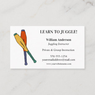 Learn to Juggle, Professional Juggler, Juggling Business Card